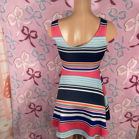 Y2K Derek Heart Size Medium Juniors Multi-color Striped Skater Dress - Picture 7 of 7